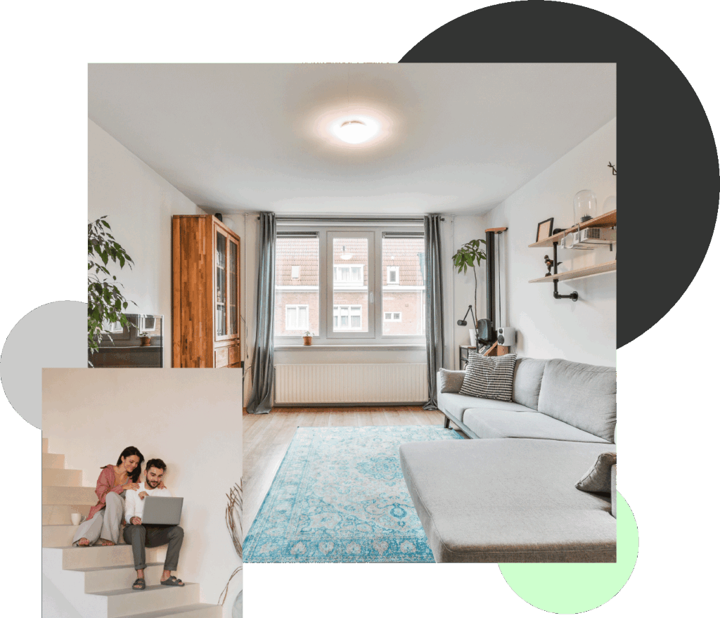 Fotografía de una casa con sus propietarios